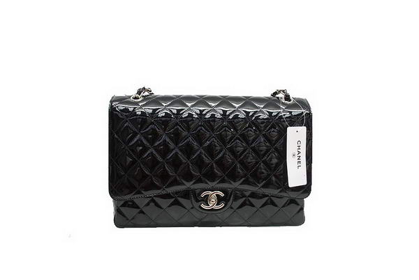 AAA Chanel Maxi Double Flaps Bag A36098 Black Original Patent Leather Silver Online